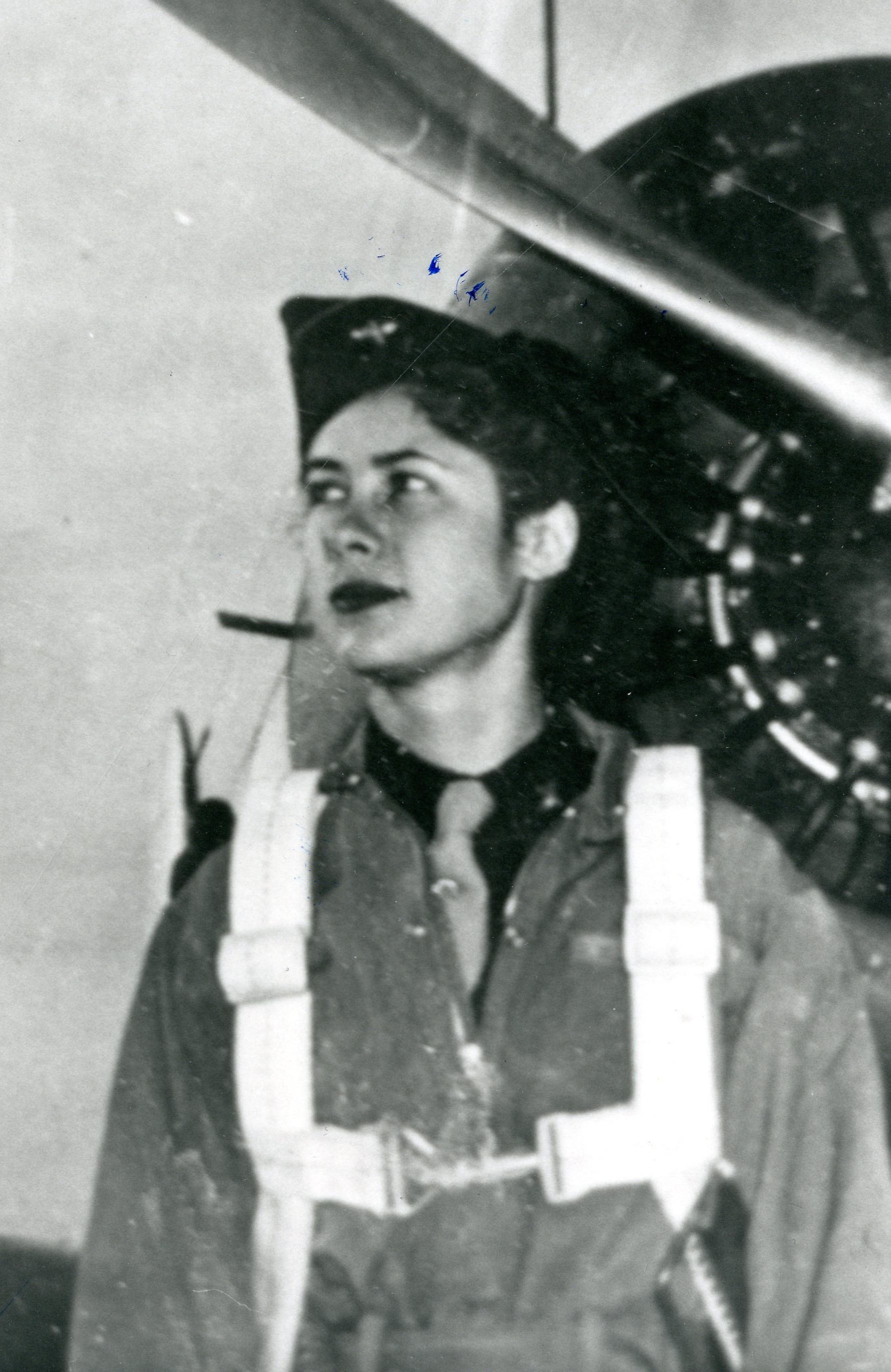 Gertrude Tompkins with parachute and harness Courtesy of  The WASP Archives, Texas Women’s University Library